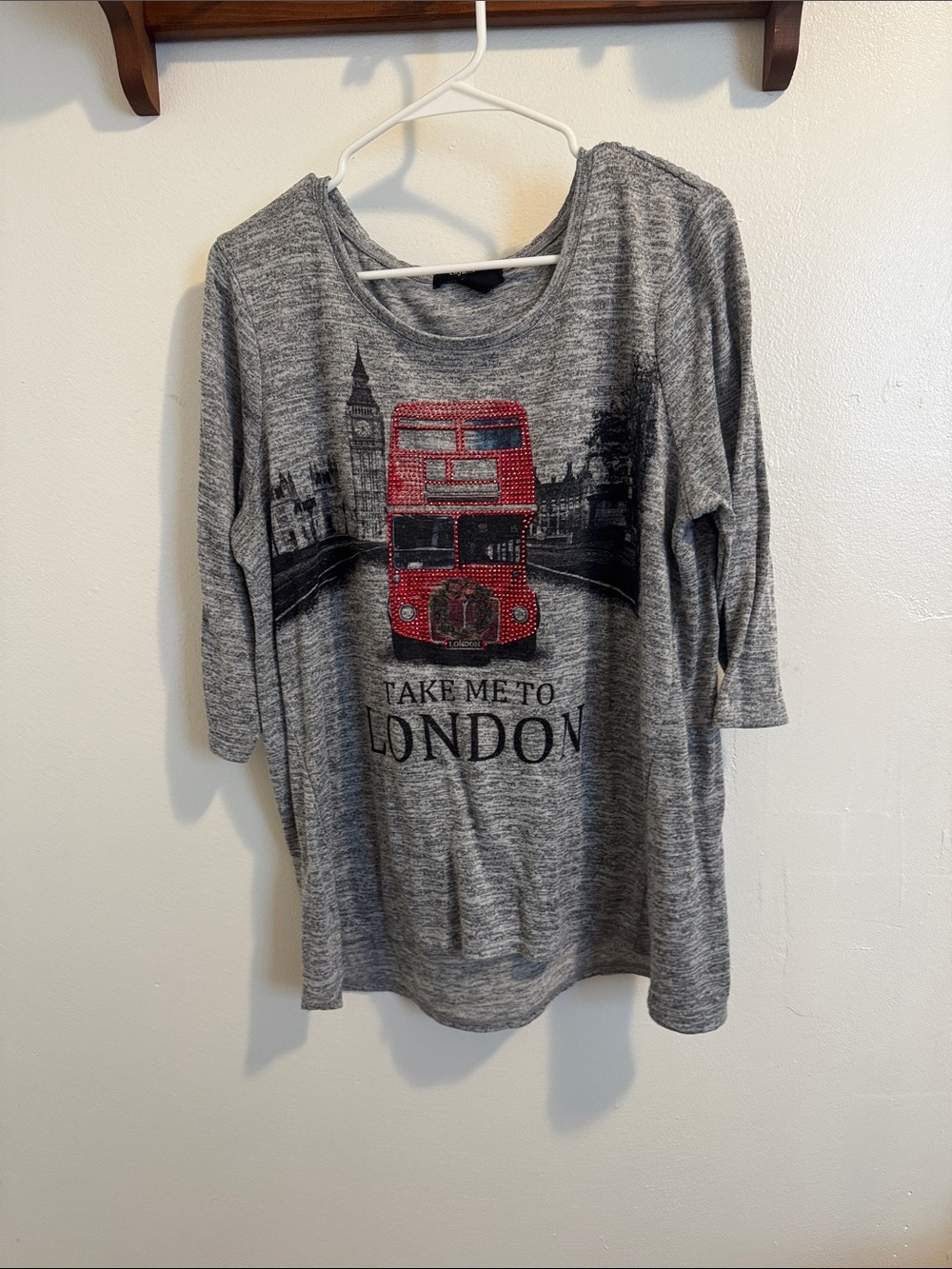 Gray "Take Me To London" Tunic with Red Bus Graphic- Holiday